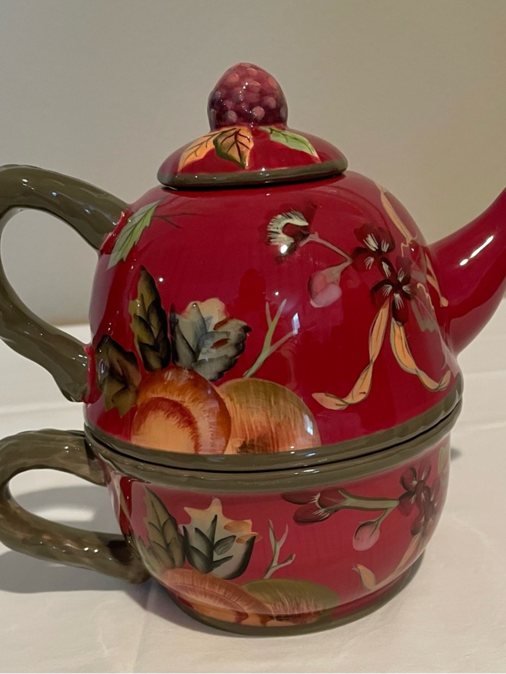 Octavia Hill Garden By Tracy Porter Red Floral Ceramic Tea For One Teapot - Picture 6 of 6